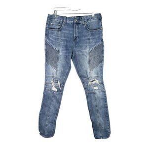 Mens Pacsun Stacked Blue Denim Skinny Jeans Comfort Stretch Distressed 32X32